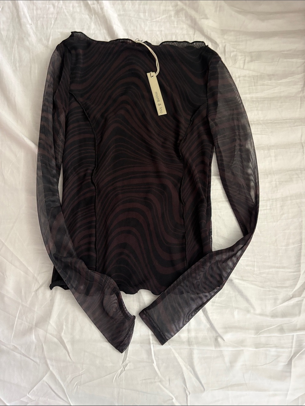 Bloomingdale's Sheer Long-Sleeve Wave-Print Top - Black & Brown